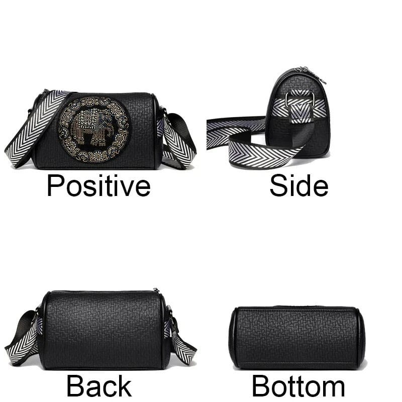 Black Barrel-Shaped PU Leather Shoulder & Crossbody Bag for Women – Soft & Stylish