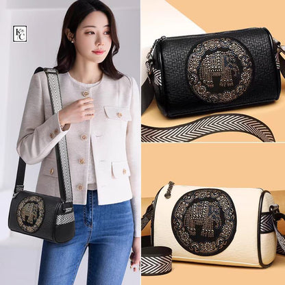 Black Barrel-Shaped PU Leather Shoulder & Crossbody Bag for Women – Soft & Stylish