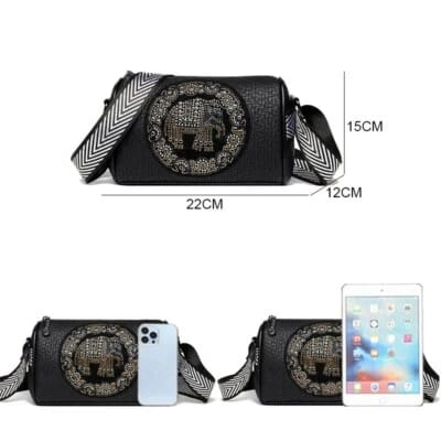 Black Barrel-Shaped PU Leather Shoulder & Crossbody Bag for Women – Soft & Stylish